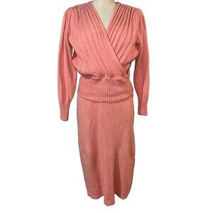 Fallani Knits Women’s Vintage Silk Knit Skirt Sweater Set size S Midi Faux Wrap